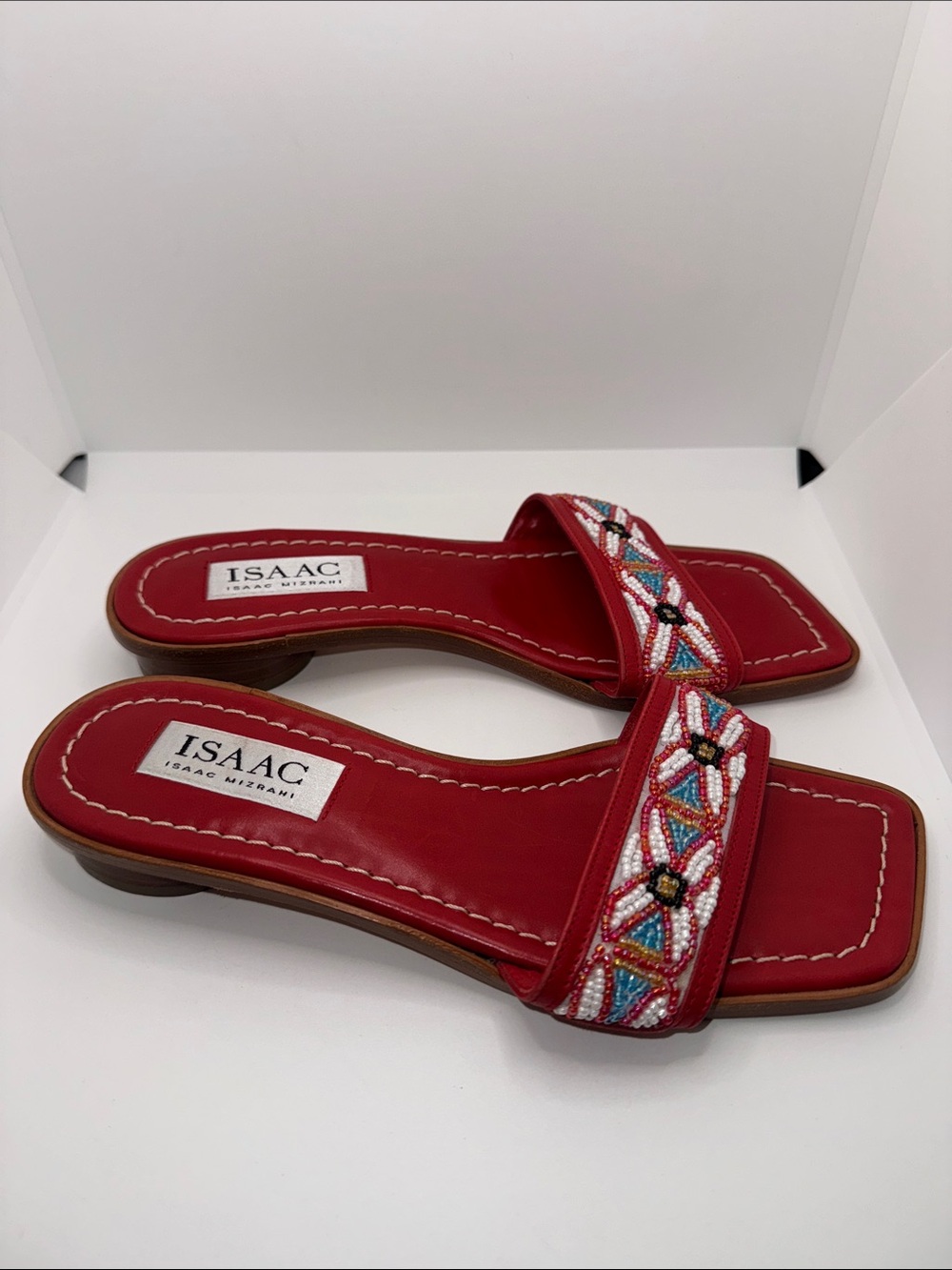 Isaac Mizrahi Italy Beaded Sandals Red Boho Design Women’s 6.5